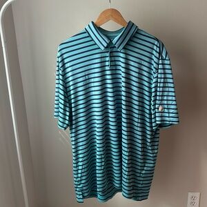 Ashworth Golf Shirt, XL, Teal with Navy Stripe